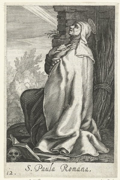 Santa Paula de Roma como eremita S. Paula Romana (título no objeto) Hermitesses (título da série) Sacra Eremus Ascetriarum (título da série) de Boëtius Adamsz. Bolswert