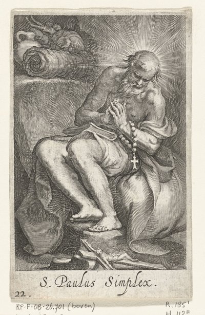 São Paulo do Egipto como eremita
S. Paulus Simplex (título sobre o objecto)
Eremitas (título da série)
Sacra eremvs ascetarvm (título da série) de Boëtius Adamsz. Bolswert