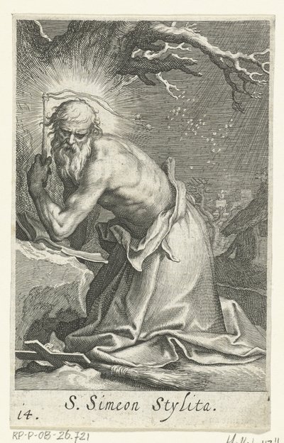 São Simeão Estilos o Ancião como ermitão
S. Simeon Stylita (título sobre o objecto)
Eremitas (título da série)
Sacra eremvs ascetarvm (título da série) de Boëtius Adamsz. Bolswert