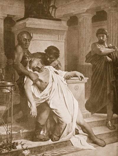 A morte de Demóstenes, ilustração da "História das Nações de Hutchinson", c.1910 de Bramtott