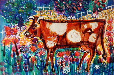 Vaca (cor de poster acrílico e tintas coloridas) de Brenda Brin Booker