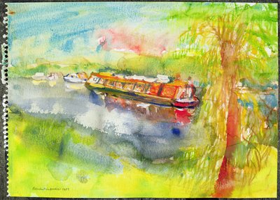 Barco estreito no rio Lea (wc no papel) de Brenda Brin Booker
