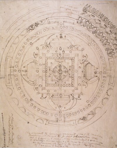 Esboço de uma mandala (caneta e tinta no papel) de Brian Houghton Hodgson