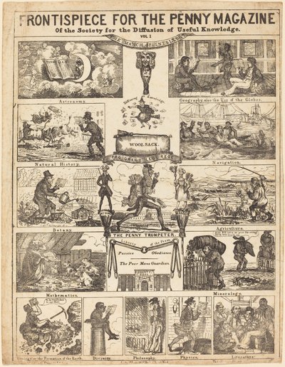 Frontispício da Penny Magazine da Sociedade para a Difusão do Conhecimento: Vo de British 19th Century