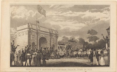Sua Majestade deixando o Palácio de Buckingham, 28 de junho de 1838 [metade esquerda] de British 19th Century