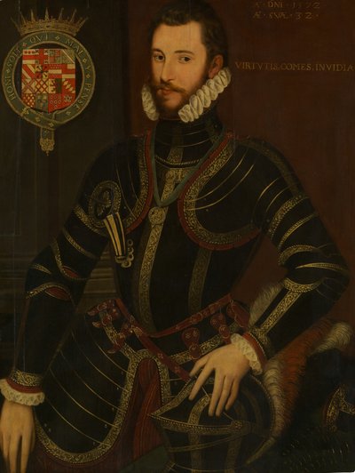 Retrato de Walter Devereux 1539-1576, Primeiro Conde de Essex, datado de 1572. de British Painter.