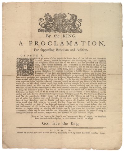 Proclamação Para Reprimir a Rebelião ... 23 de agosto de 1775 de British School