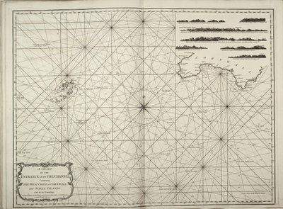 Uma carta da entrada no canal da Mancha que contém a costa ocidental da Cornualha e das ilhas Scilly com todas as sondagens de British School