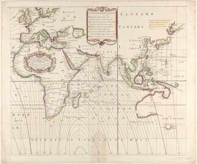 Uma nova e correcta carta marítima de todo o mundo, mostrando as variações da bússola tal como se encontravam no ano de 1700 de British School