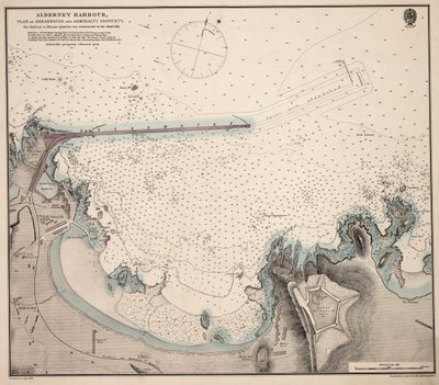 Porto de Alderney, plano do quebra-mar e propriedade do Almirantado de British School