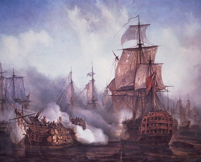 Batalha de Trafalgar em 1805 (cor litho) de British School