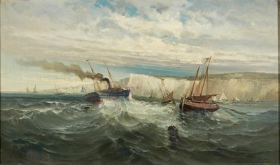 Quebrando Ondas nas Falésias Brancas de Dover ( óleo sobre tela) de British School