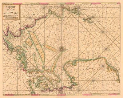 Carta do Mar do Norte: Da Noruega ao Estreito de Dover, c.1700 (gravura a cores) de British School