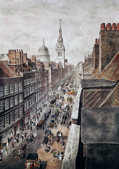 Cheapside Street em Londres, gravura, Inglaterra, Reino Unido de British School