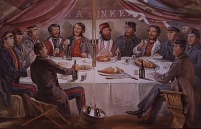 Jantar de Natal durante a Guerra da Crimeia, oficiais britânicos e aliados antes de Sebastopol de British School