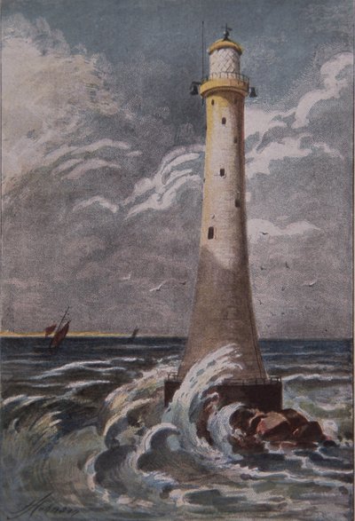 Farol de Eddystone, ao largo de Plymouth, finais do século XIX (cor litho) de British School