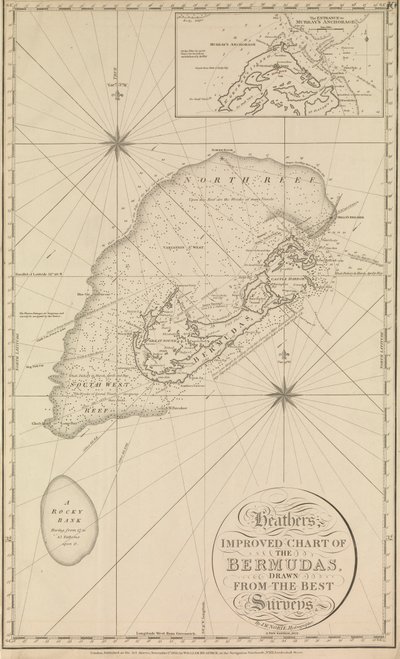 Carta melhorada das Bermudas de Heather" com uma imagem da "entrada do ancoradouro de Murray de British School