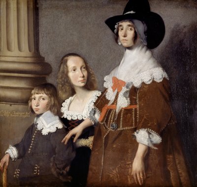 Hester Tradescant e seus enteados, John e Frances, c. 1644 de British School