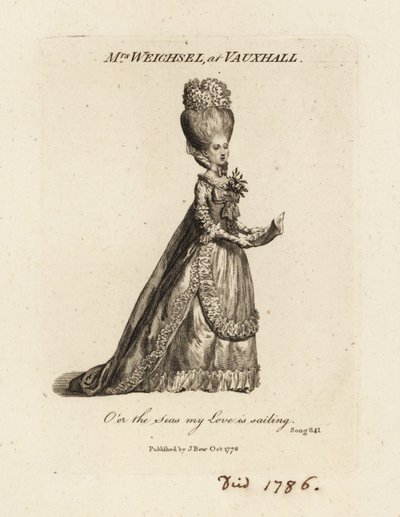 Sra. Frederica Weichsel cantando no Vauxhall Pleasure Gardens, final do século XVIII de British School