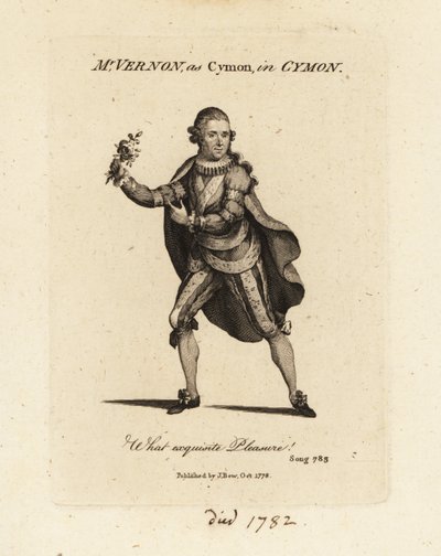 Sra. Joseph Vernon como Cymon cantando Thomas Arnes cantata Cymon e Iphigenia de British School