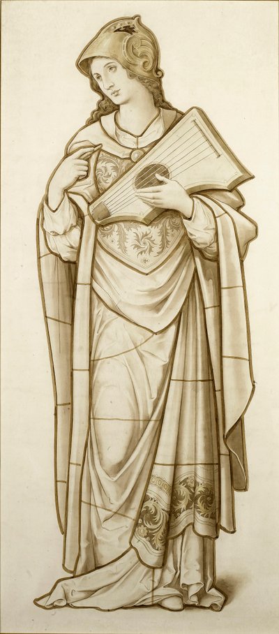 Muse of Lyric Poetry - Cartoon for Stained Glass, c.1890 (aguarela sobre papel) de British School