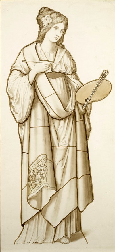 Musa da Pintura - Cartum para Vitral, c.1890 (aguarela sobre papel) de British School