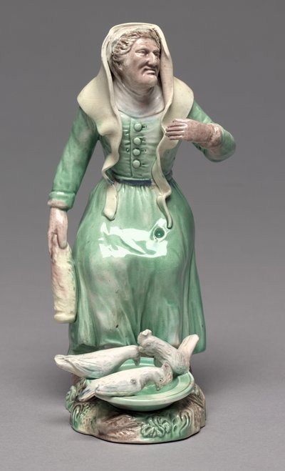 Old Woman Feeding Chickens, Staffordshire Factory, c.1770 (barro) de British School