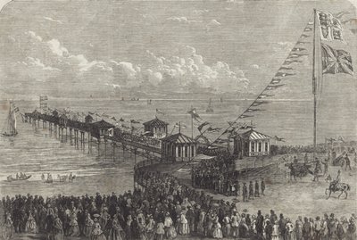 Abrindo um cais à beira-mar britânico (gravura) de British School