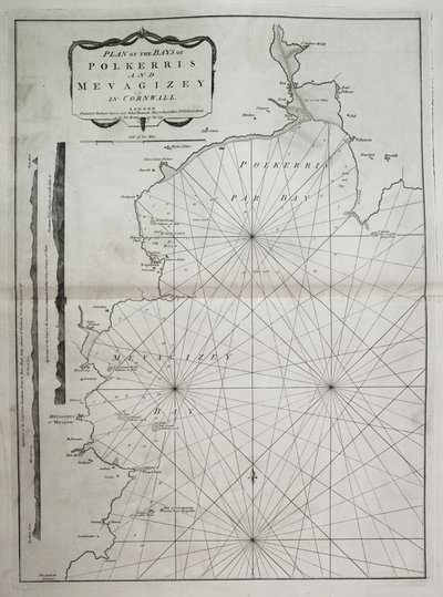 Plano das baías de Polkerris e Mevagizey na Cornualha de British School