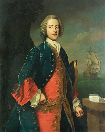 Retrato de um oficial da marinha, c.1730-40 (óleo sobre tela) de British School