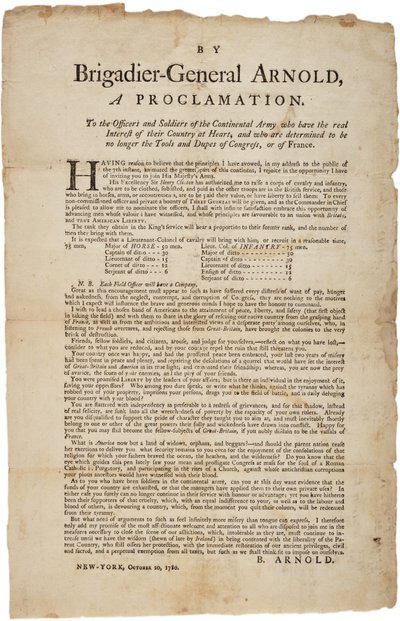 Proclamação a oficiais e soldados do Exército Continental, 20 de outubro de 1780 de British School