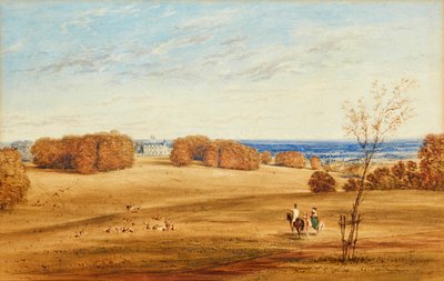Prospect of Horsley Towers, Surrey (caneta e tinta e aquarela) de British School