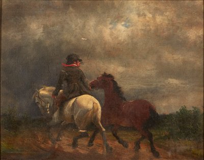 Cavaleiro com Dois Cavalos (óleo sobre tela) de British School