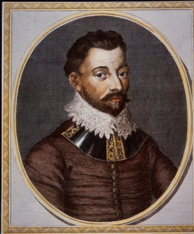Sir Francis Drake, comerciante e corsário (gravura colorida) de British School