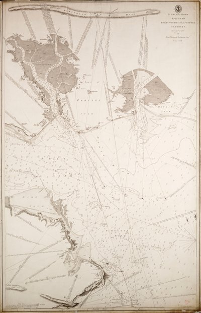 Estrada de Santa Helena, Spithead, portos de Portsmouth e Langstone. Levantamento efectuado em 1783 pelo tenente Murdoch Mackenzie Junior. de British School