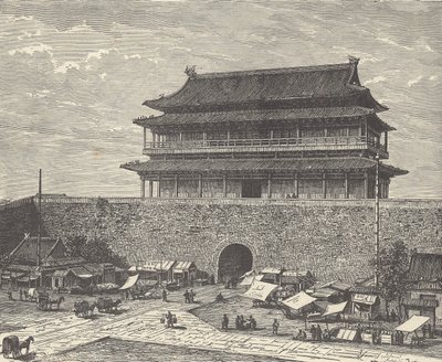 Portão Tsien Men, entrada da Cidade Proibida, Pequim (Pequim), China (gravura) de British School
