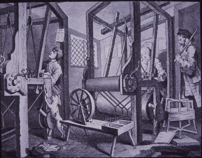 Tecelagem em Spitalfields, Londres (gravura) de British School