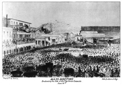 Uma reunião em massa fora de Fort Vigilant, Sacramento, Califórnia, 1856 1937. de Britton and Rey