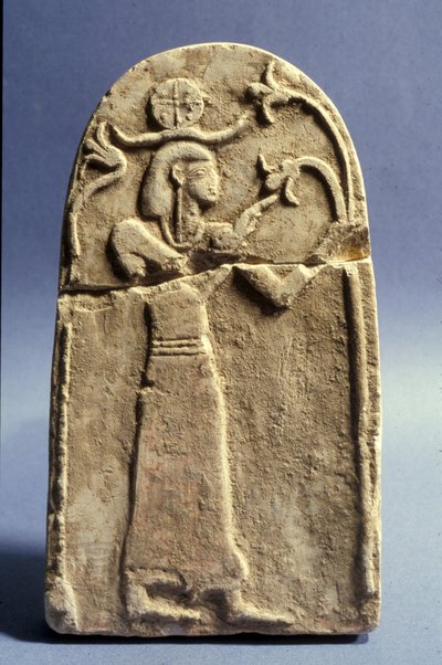 Estela representando uma divindade adorando a Árvore da Vida, Período Cananeu (1500-1200 aC) (calcário) de Bronze Age