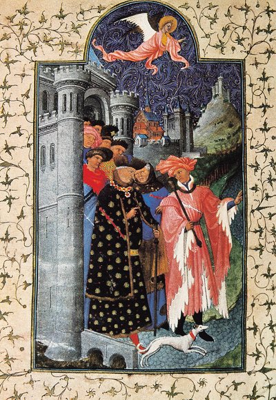 Duque Jean de Berry (1340-1416) e seu administrador. Miniatura de Jean Limbourg (1370-1416) para "Les Tres Riches heures du Duc de Berry" Cerca de 1440 Paris. B.N. de Brothers Limbourg
