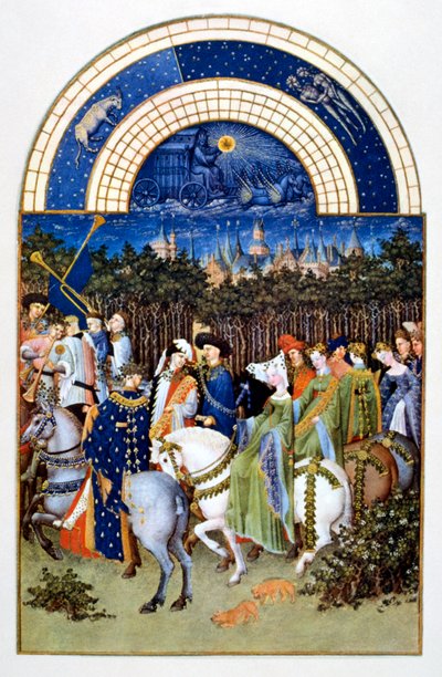 "maio" de "Les Très Riches Heures du Duc de Berry" ("As horas muito ricas do duque de Berry") de Brothers Limbourg