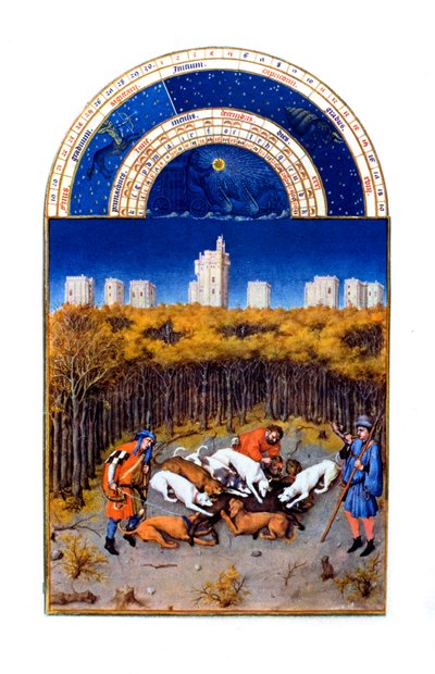 Representação do mês de dezembro de "Les Tres Riches Heures du Duc de Berry de Brothers Limbourg
