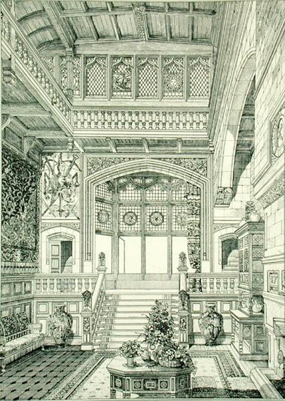 Hall e Escadaria, de "Exemplos de Móveis Antigos e Modernos". de Bruce James Talbert