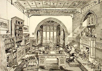 Vista Interior de uma Biblioteca de Bruce James Talbert
