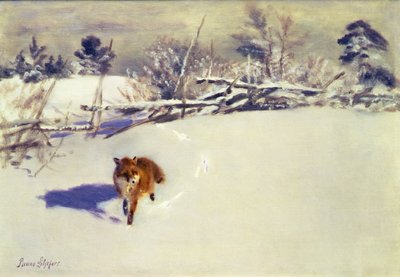 Uma raposa na neve (óleo sobre tela) de Bruno Andreas Liljefors