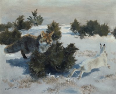 Raposa e lebre de Bruno Andreas Liljefors