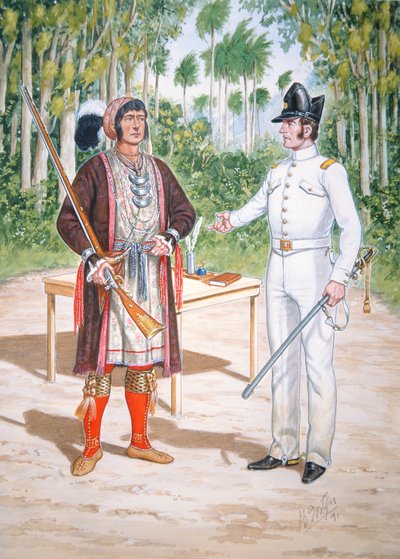 Osceola, chefe do povo Seminole, num tratado com um oficial do 2º Regimento de Dragões dos EUA na Florida de Bryan Fosten