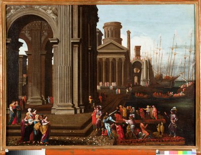 O embarque de Santa Úrsula, princesa cristã bretã em peregrinação com São Ciriaco de Roma Pintura de Agostino Buonamici dit Tassi (1566-1644) Genes Musei di Strada Nuova (ex Palazzo Rosso) de Buonamico Agostino Tassi