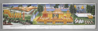Ou. 13534, f.30 Cena do Palácio, Cenas da Vida de Buda (pergaminho) de Burmese School