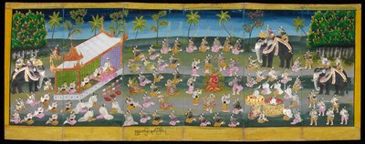 Imagem de Parabaik, mostrando o festival real na água, Ou 16761, f. 28r (livro dobrável de papel) de Burmese School